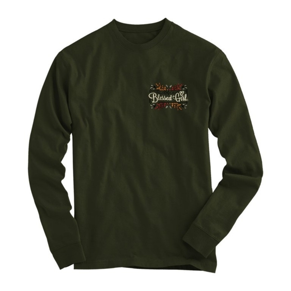 Blessed Girl Womens Long Sleeve T-Shirt - Joy Wreath - Military Green - Picture 8 of 11